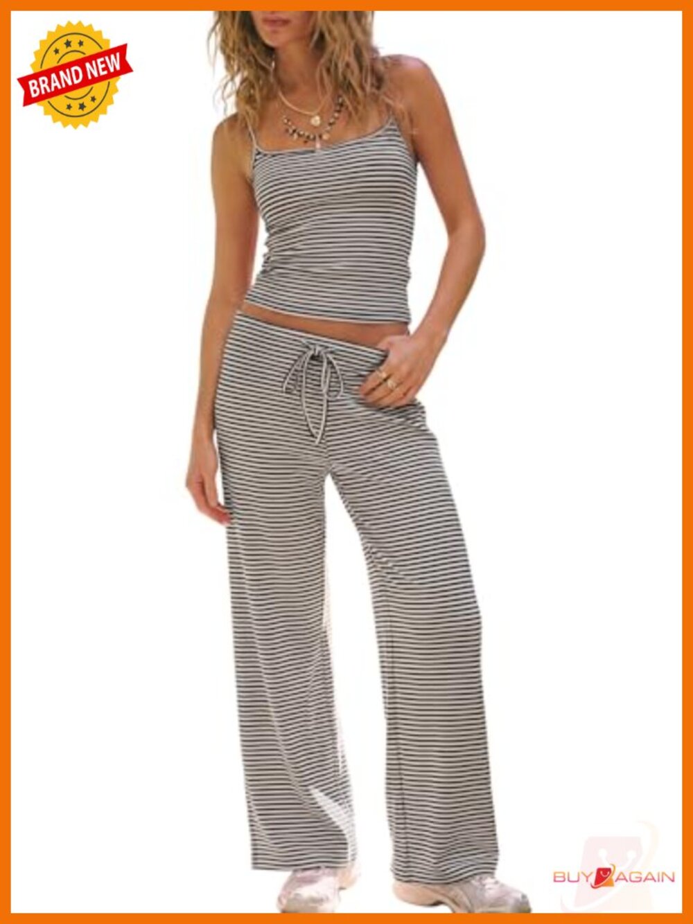 Women 2 Piece Lounge Set Adjustable Straps Wide Leg Pants Rayson Spandex